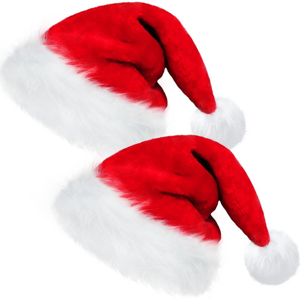 5985 2 PCS Velvet Santa Hats Adults,Santa Hat and ,Unisex Soft Thicken Fur